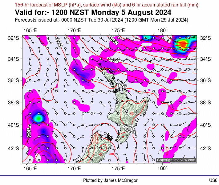 New Zealand Weather Forecast - Valid for:- 0000 UTC Mon 5 Aug 2024 ...